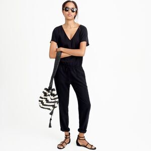 J. Crew Black Relaxed Pocket Jumpsuit In Lyocell Linen Womens XXS